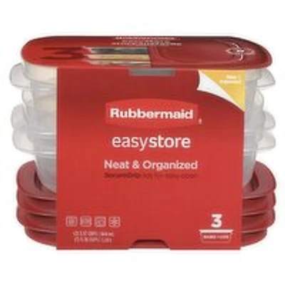 Rubbermaid - Easy Store Medium Rectangle 3/3/5.27 Cup Value Pack- Racer Red, 3 Each
