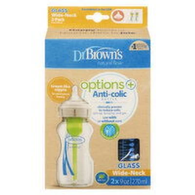 Dr Browns - Wide Neck Glass Bottles - 9 oz Anti-Colic, 2 Each