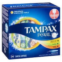 Tampax - Pearl Tampons Triple Pack Regular/Super/Super Plus Unscented, 34 Each