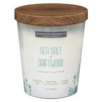 Candle Lite - Essential Elements Sea Salt + Driftwood Jar Candle 9oz with wooden lid, 1 Each