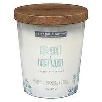 Candle Lite - Essential Elements Sea Salt + Driftwood Jar Candle 9oz with wooden lid, 1 Each