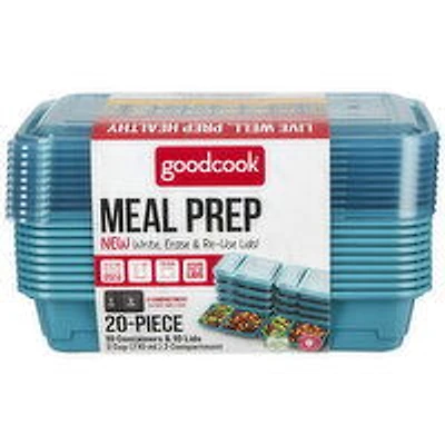 goodcook - Meal Prep 2-Compartment Rectangle Entree and 1 Side Dish container, 10 Each