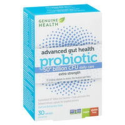 GENUINE HEALTH - Advanced Gut Health Probiotics - 50 Billion CFU Capsules, Extra Strength, 30 Each
