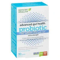 GENUINE HEALTH - Advanced Gut Health Probiotics - 50 Billion CFU Capsules, Extra Strength, 30 Each
