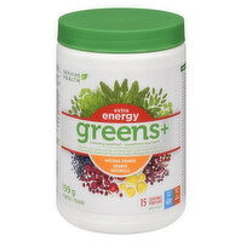 GENUINE HEALTH - Extra Energy Greens+ Superfood Powder, Natural Orange, 199 Gram
