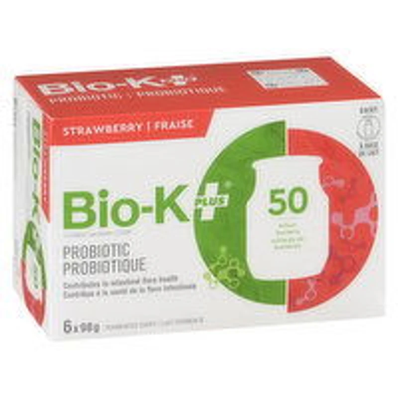 BIO-K+ - 50 Billion Fremented Milk - Strawberry, 6 Each
