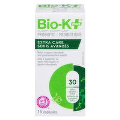 BIO-K+ - Probiotic 30 Billion Bacteria, Extra Care 15 Capsules, 15 Each