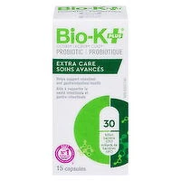 BIO-K+ - Probiotic 30 Billion Bacteria, Extra Care 15 Capsules, 15 Each