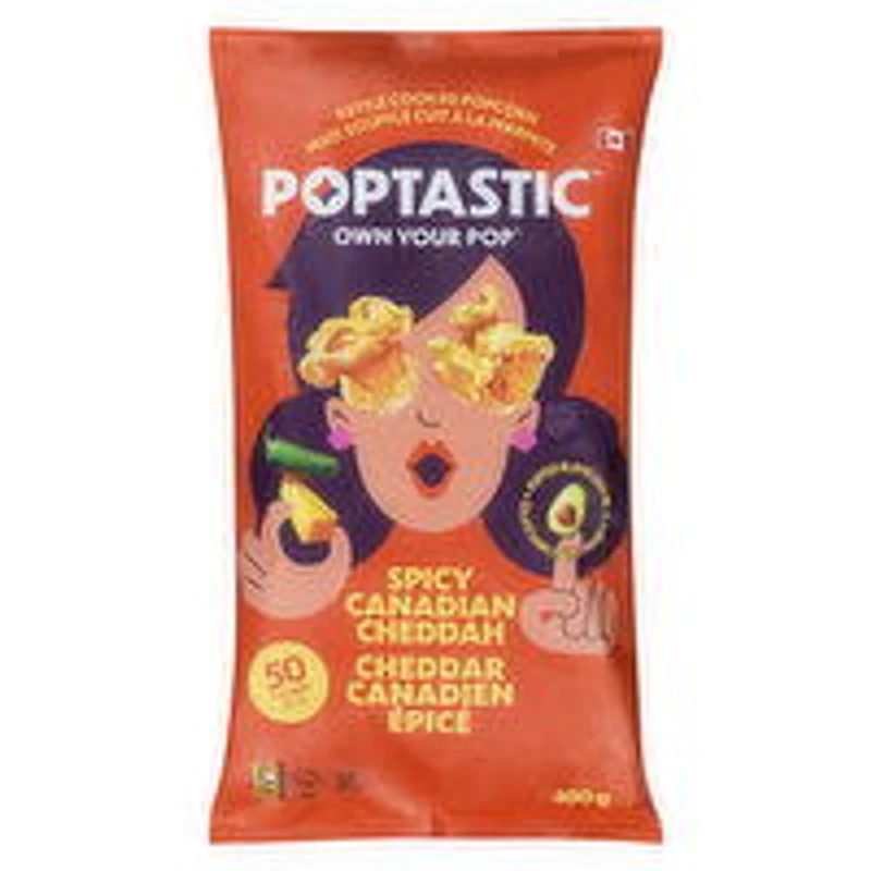 Poptastic - Spicy Canadian Cheddar Kettle Cooked Popcorn, 400 Gram