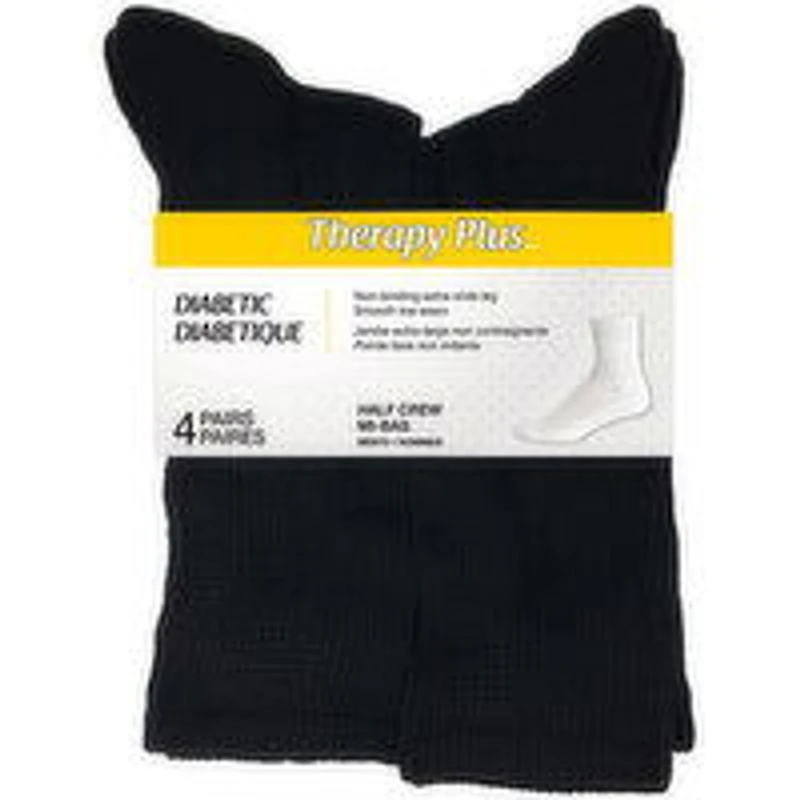 Therapy Plus - Men's Diabetic Socks, Half Crew Black - Size 7-12, 4 Pairs, 1 Each