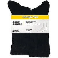 Therapy Plus - Men's Diabetic Socks, Half Crew Black - Size 7-12, 4 Pairs, 1 Each
