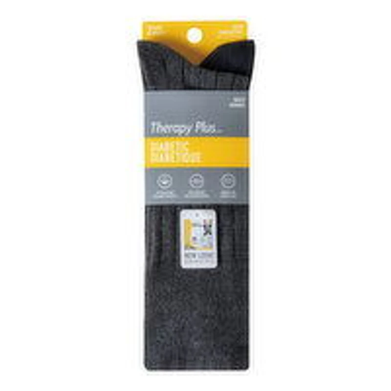 Therapy Plus - Men's Diabetic Dress Rib Crew Socks, Black/Charcoal, Size 7-12 - 2 Pairs, 1 Each