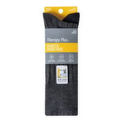 Therapy Plus - Men's Diabetic Dress Rib Crew Socks, Black/Charcoal, Size 7-12 - 2 Pairs, 1 Each