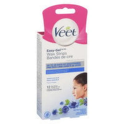 Veet - Easy-Gel Wax Strip for Face, Sensitive Skin with Blue Cornflower Fragrance, 12 Each