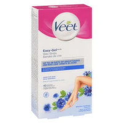Veet - Easy Gel Wax Strip for Body & Legs with Blue Cornflower Fragrance, Sensitive Skin, 40 Each