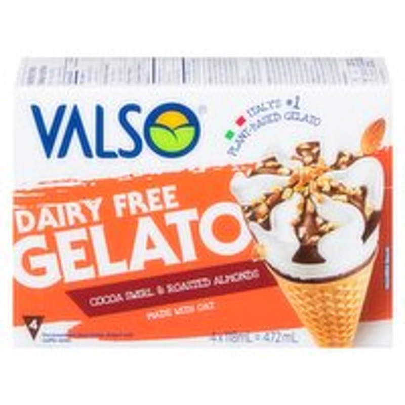 Valso - Dairy Free Gelato Cocoa Swirl & Roasted Almonds Cone, 4 Each