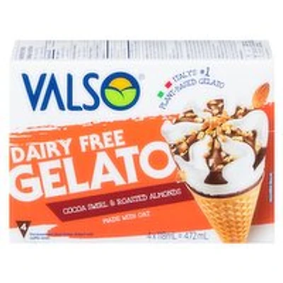 Valso - Dairy Free Gelato Cocoa Swirl & Roasted Almonds Cone, 4 Each