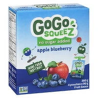Gogo Squeez - Fruit Sauce, No Sugar Added Apple Blueberry, 4 Each