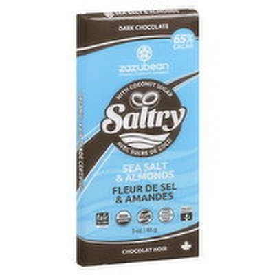 zazubean - Saltry Sea Salt & Almonds - Dark Chocolate Bar, 85 Gram