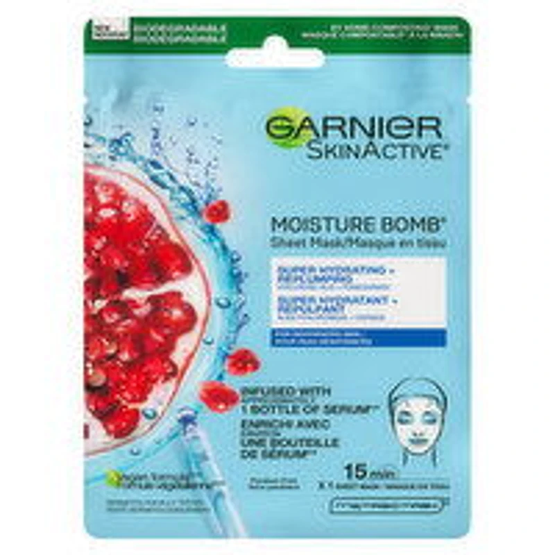 GARNIER - SkinActive Moisture Bomb Sheet Mask, Hyaluronic Acid + Pomegranate, 32 Gram