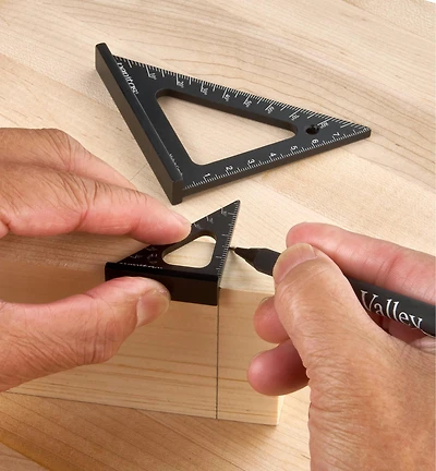 Jeu de 3 petites équerres de traçage à chapeau Veritas, mesures métriques