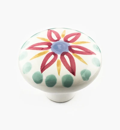 Red Floral Painted Ceramic Knob