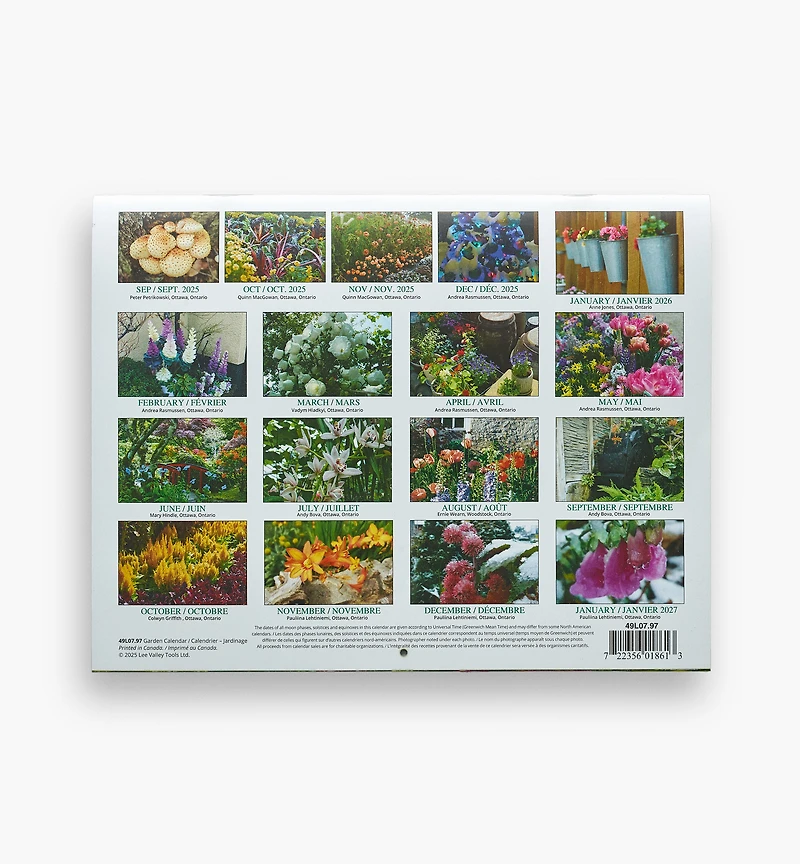 Calendrier de 16 mois Lee Valley – Jardinage