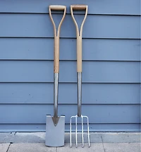 Bêche et fourche à bordures en acier inoxydable à manche en bois