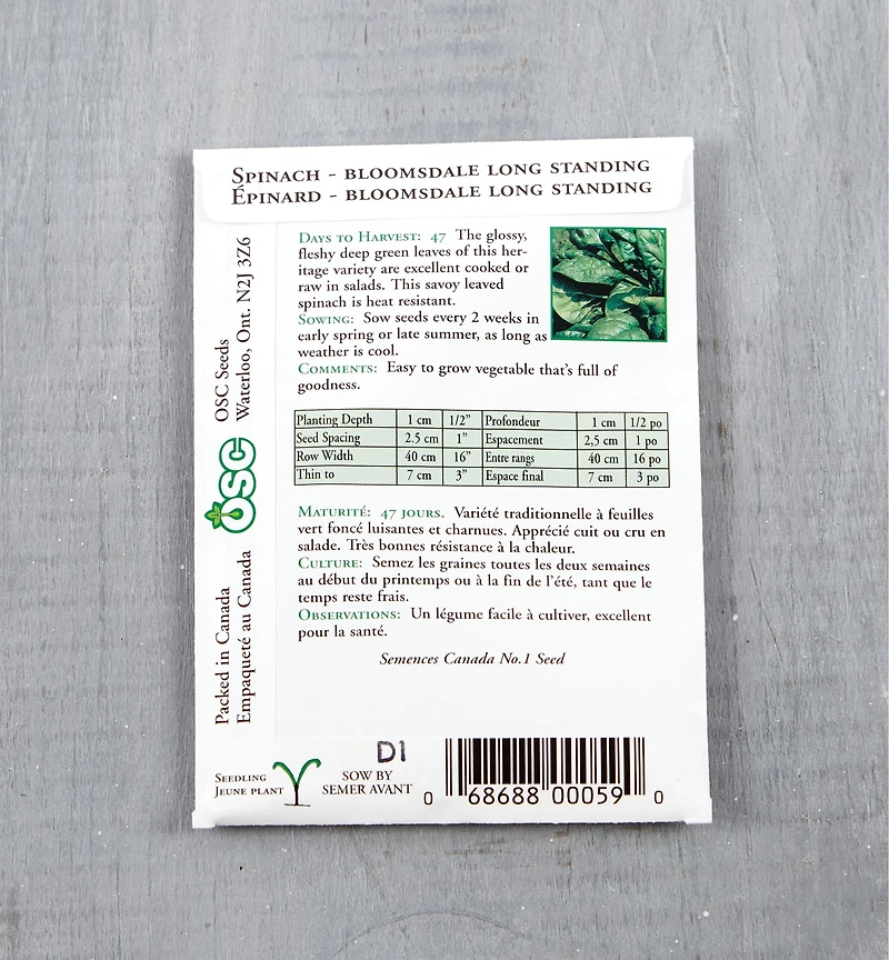 OSC Spinach Seed Packet