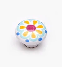 Brown Floral Painted Ceramic Knobs