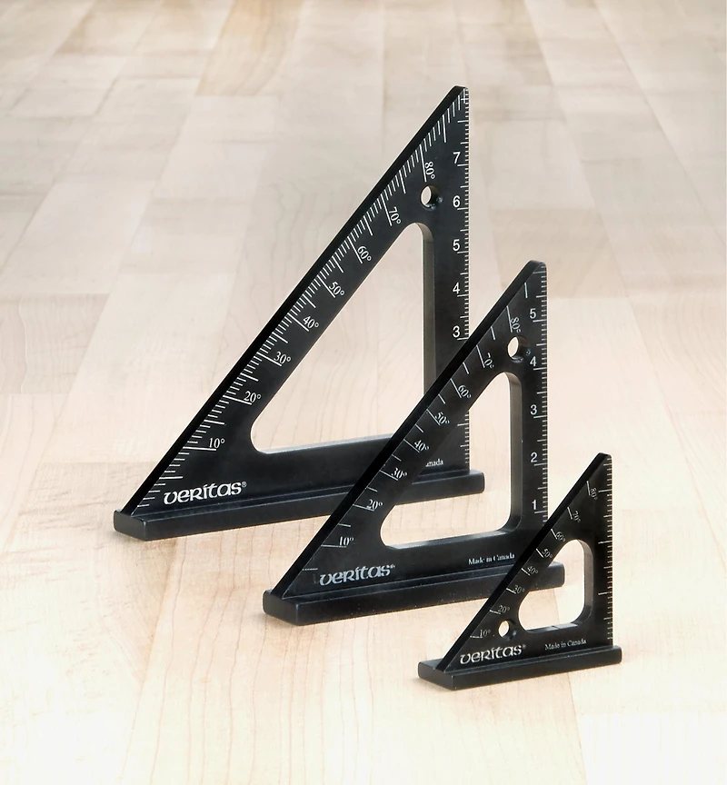 Jeu de 3 petites équerres de traçage à chapeau Veritas, mesures métriques