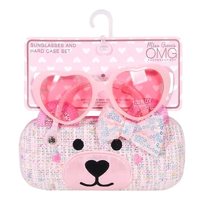 Girl's Winny Bow Tweed Case and Heart-Shaped Sunglasses