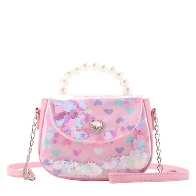 Hearts Clear Pearl Handle Confetti Crossbody