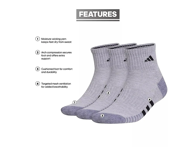 Cushioned 3.0 Men's Quarter Ankle Socks - 3 Pack