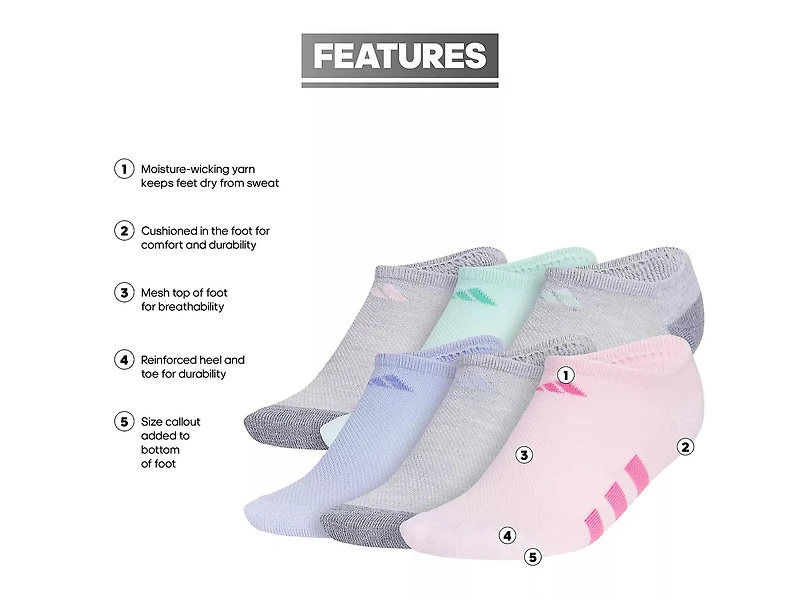 Athletic Cushioned Kids' No Show Socks