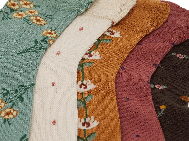 Floral Waffle Slouch Women's Ankle Socks - 5 Pack