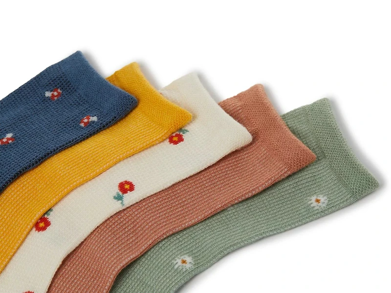 Floral Waffle Women's Ankle Socks - 5 Pack