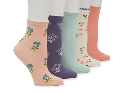 Floral Scallop Women's Ankle Socks - 5 Pack