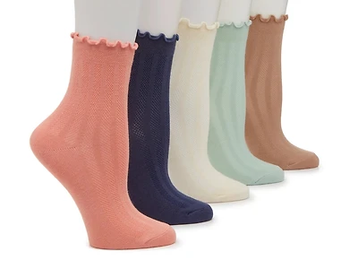 Mesh Lettuce Trim Women's Ankle Socks - 5 Pack