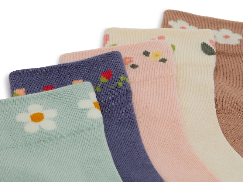 Floral Wide Welt Women's Ankle Socks - 5 Pack