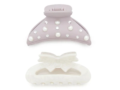 Bow & Rhinestone Claw Hair Clip Set - 2 Pack