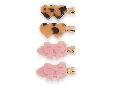 Crease-Free Bow & Heart Hair Clips Set - 4 Pack