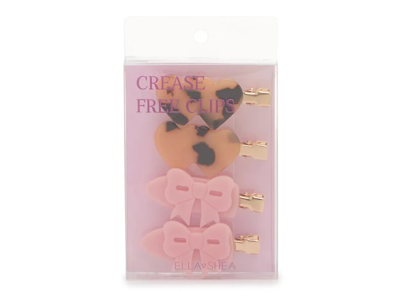 Crease-Free Bow & Heart Hair Clips Set - 4 Pack