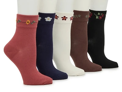 Floral Wide Welt Women's Quarter Socks - 5 Pack