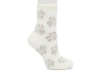 Cozy Lodge Mink Paw Print Cream Women's Crew Socks