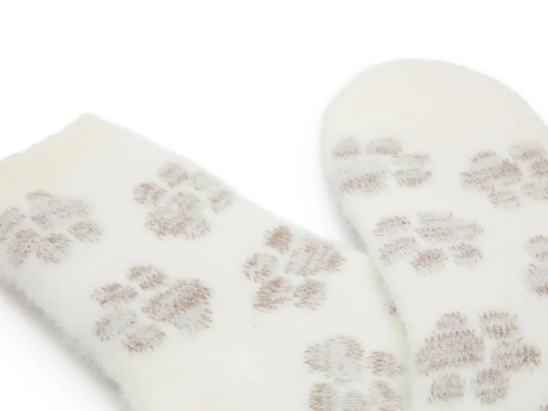 Cozy Lodge Mink Paw Print Cream Women's Crew Socks