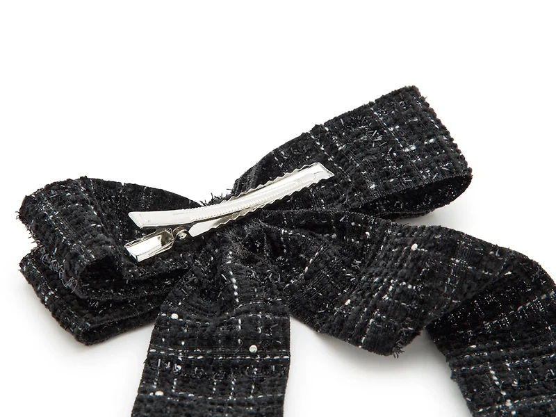Plaid Faux Pearl Bow Hair Clip