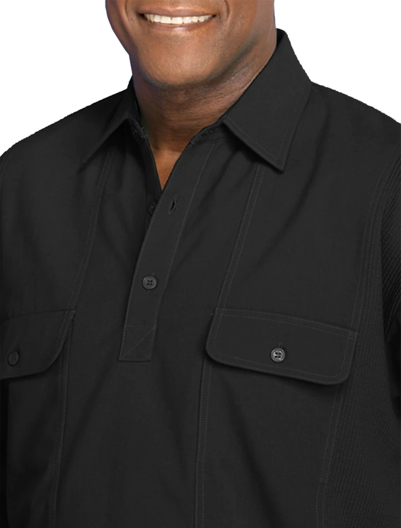 Long-Sleeve Mesh Panel Banded-Hem Shirt