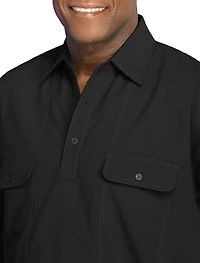 Long-Sleeve Mesh Panel Banded-Hem Shirt