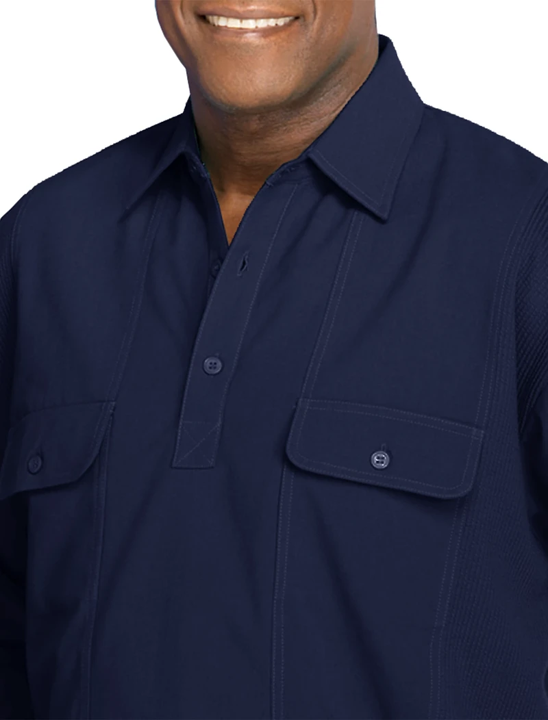 Long-Sleeve Mesh Panel Banded-Hem Shirt